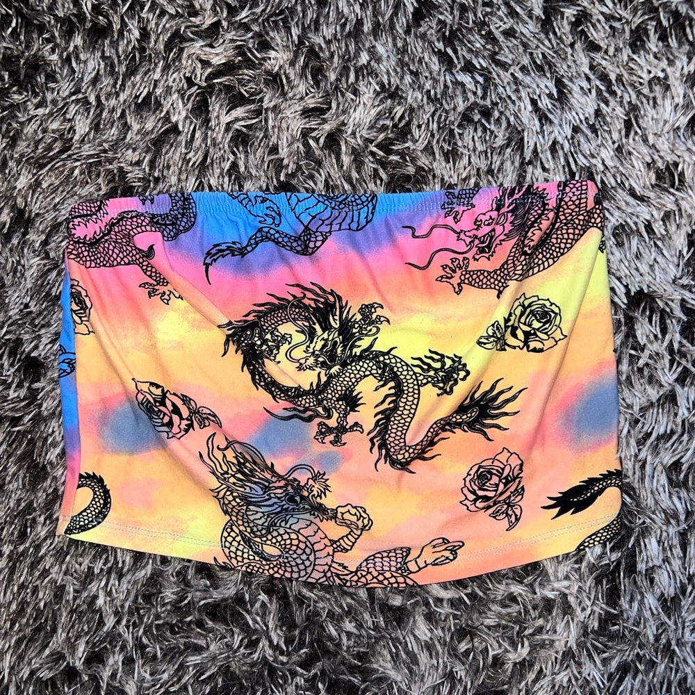 rue21 Pastel Rainbow Strapless Tube Top with Dragon Print